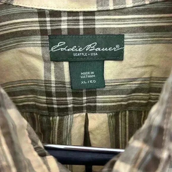 Eddie Bauer Button Up Men's Shirt Relaxed Fit Plaid Long Sleeve Yellow Size XL - Picture 5 of 6